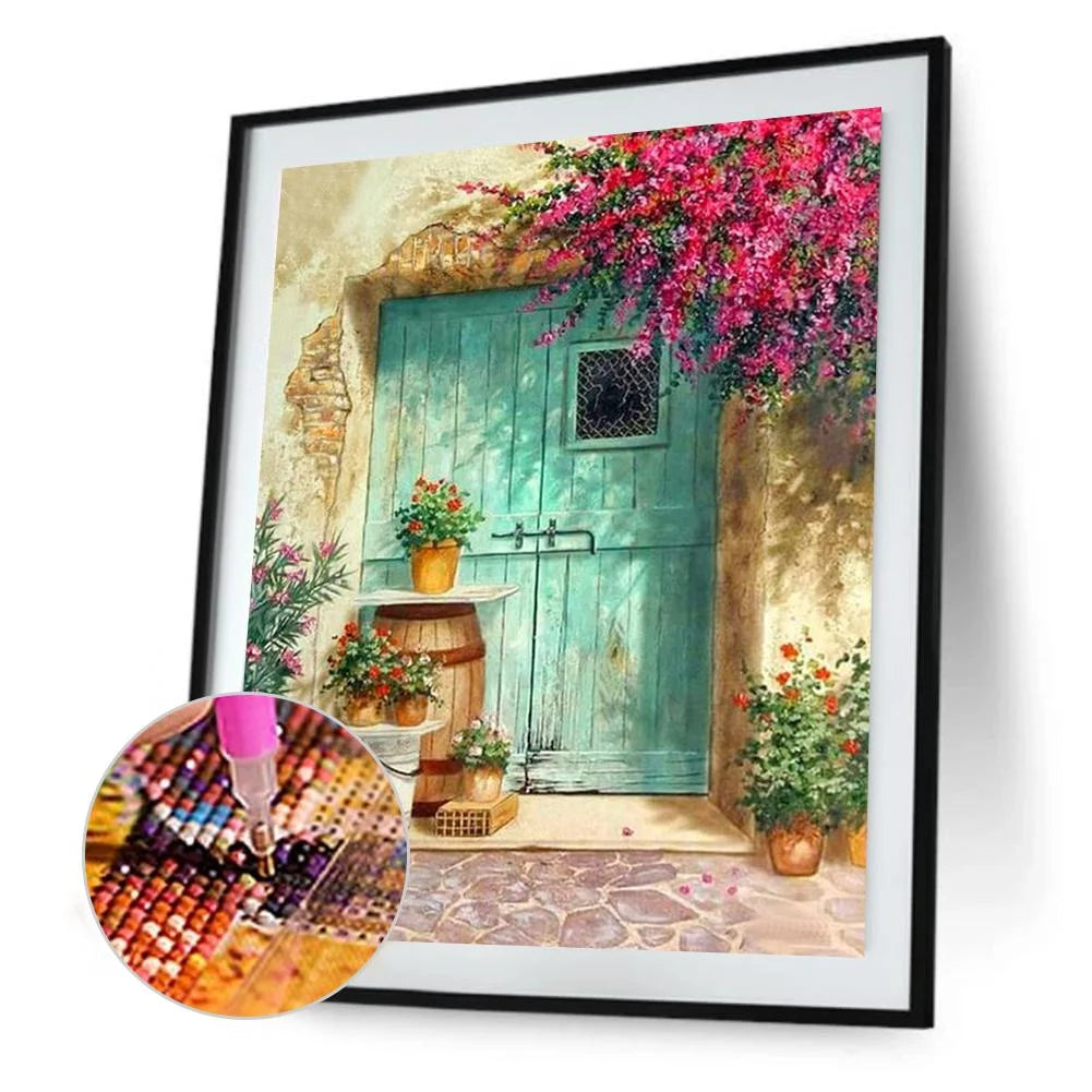 Red Flowers At The Door | Diamond Painting