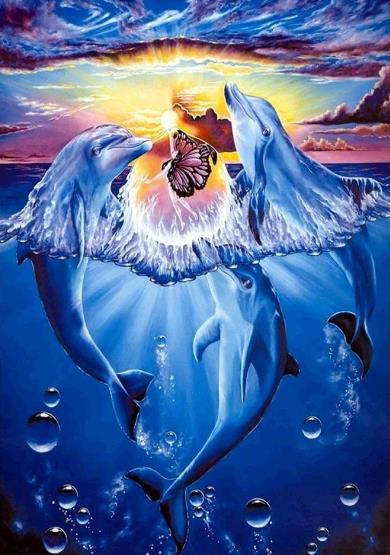 Dolphins And Butterflies | Cross Stitch Embroidery