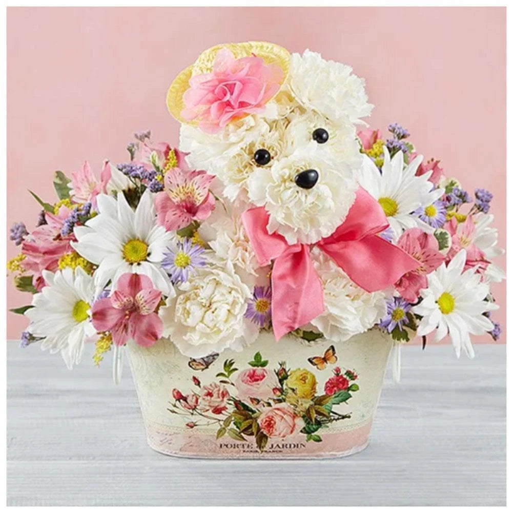 Dog In The Flower Basket | Cross Stitch Embroidery