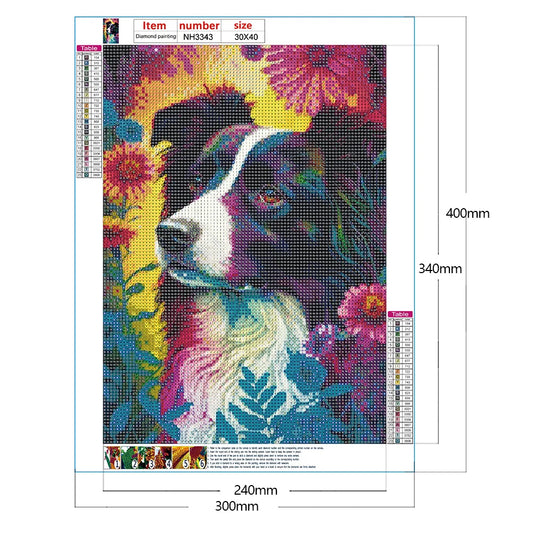 Flower Dog Border Collie | Diamond Painting