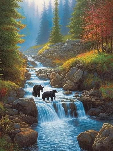 Bear Waterfall | Cross Stitch Embroidery