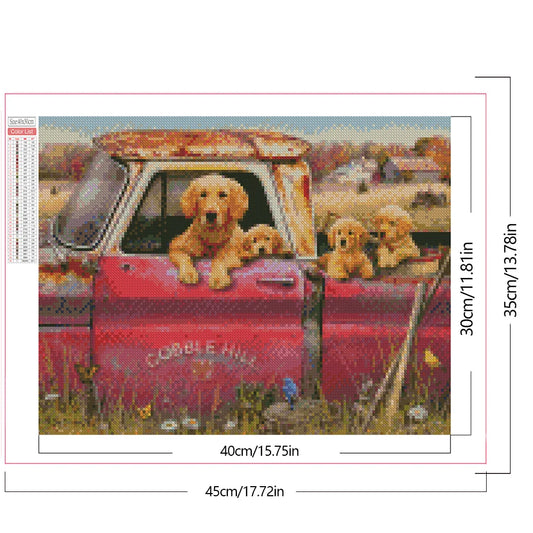 Yellow Labrador Dogs In The Car | Diamond Painting