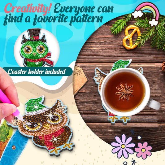 Diy 10pcs/set Diamond Painting Coasters with Holder