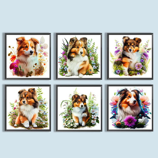 Flowers And Dog Australian Shepherd | Diamond Painting
