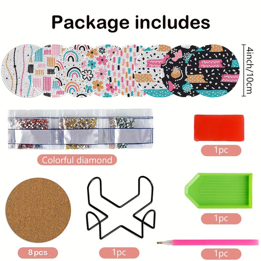 Diy 8pcs/set Diamond Painting Coasters with Holder