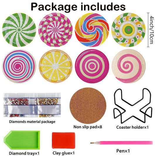 Diy 8pcs/set Christmas Diamond Painting Coasters with Holder