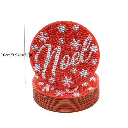 Diy 8pcs/set Christmas Diamond Painting Coasters with Holder