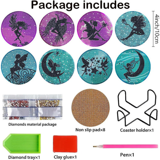 Diy 8pcs/set Diamond Painting Coasters with Holder
