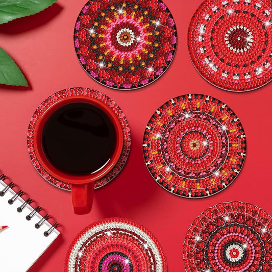Diy 8pcs/set Mandala Diamond Painting Coasters with Holder