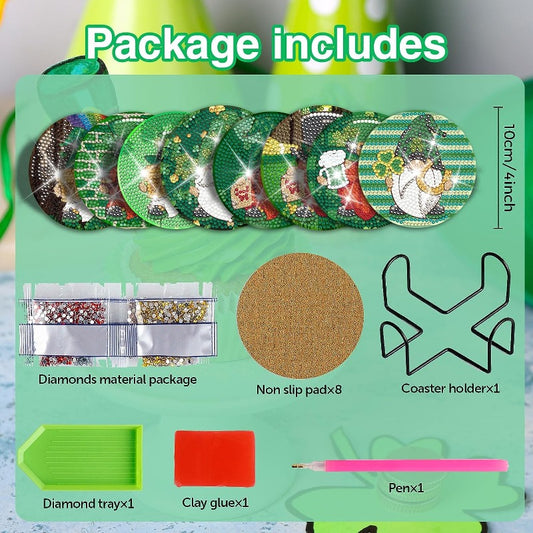 Diy 8pcs/set Diamond Painting Coasters with Holder