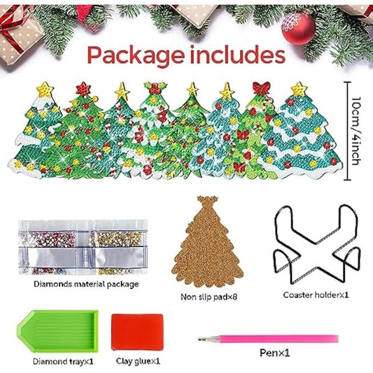 Diy 8pcs/set Christmas Diamond Painting Coasters with Holder