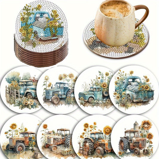 Diy 8pcs/set Gnome Christmas Diamond Painting Coasters with Holder