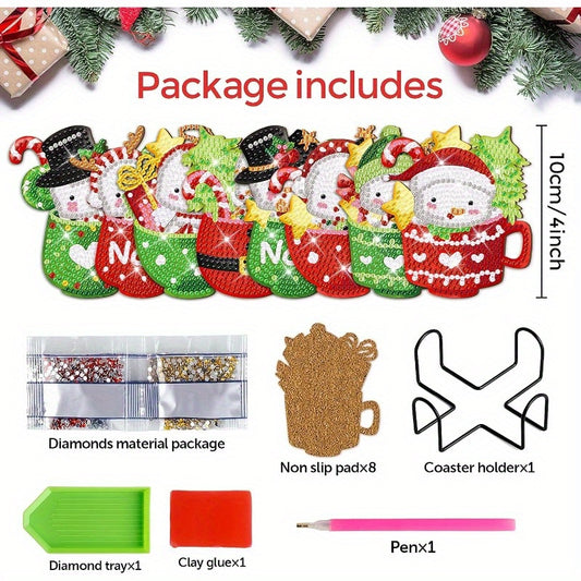 Diy 8pcs/set Diamond Painting Coasters with Holder