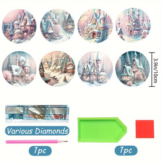 Diy 8pcs/set Castle Diamond Painting Coasters with Holder