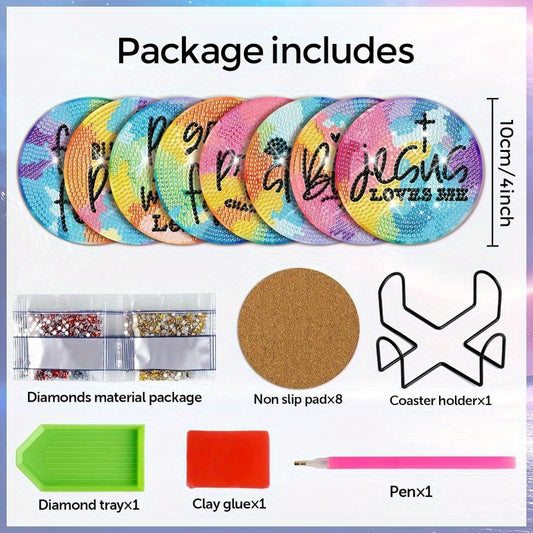 Diy 8pcs/set Diamond Painting Coasters with Holder