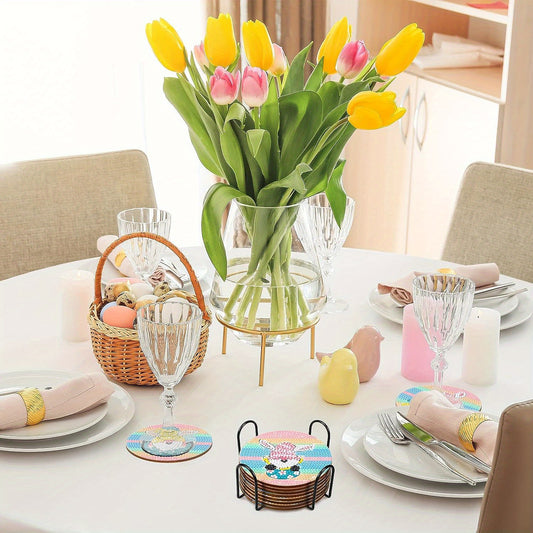 Diy 8pcs/set Easter Gnome Diamond Painting Coasters with Holder