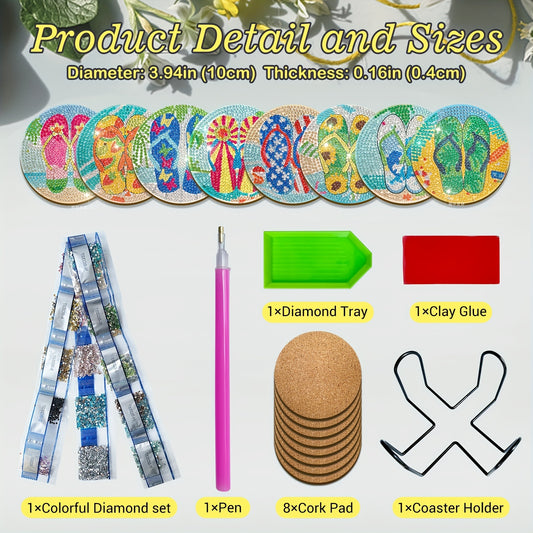 Diy 8pcs/set Diamond Painting Coasters with Holder