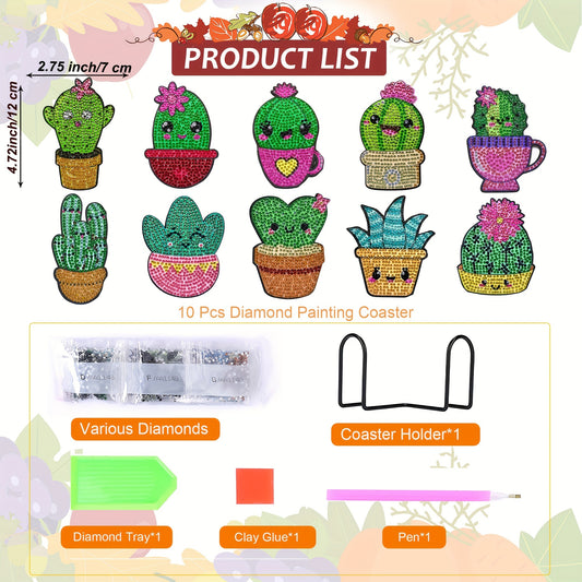 Diy 10pcs/set Diamond Painting Coasters with Holder