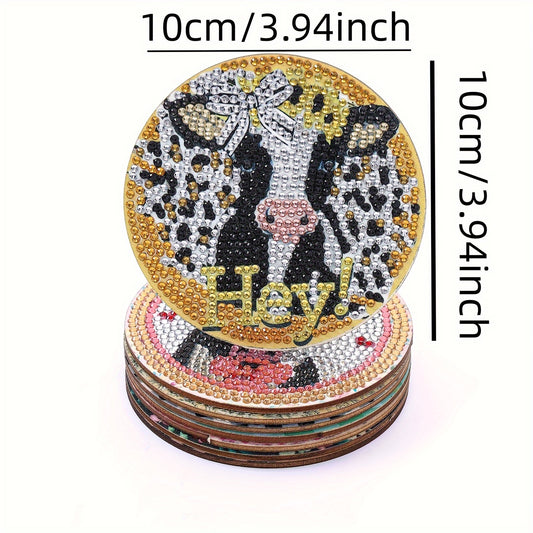 Diy 8pcs/set Cow Diamond Painting Coasters with Holder