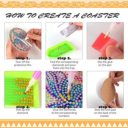 Diy 6pcs/set Flower Diamond Painting Coasters with Holder