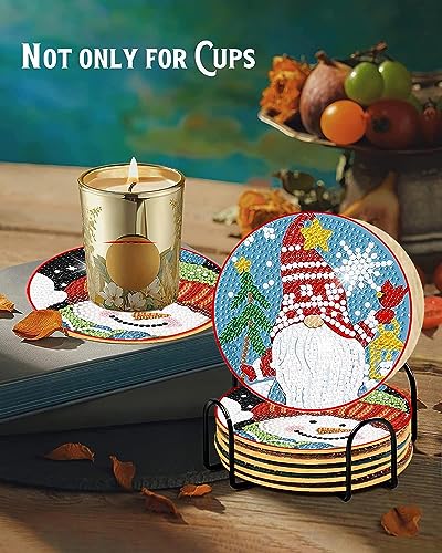 Diy 8pcs/set Christmas Diamond Painting Coasters with Holder