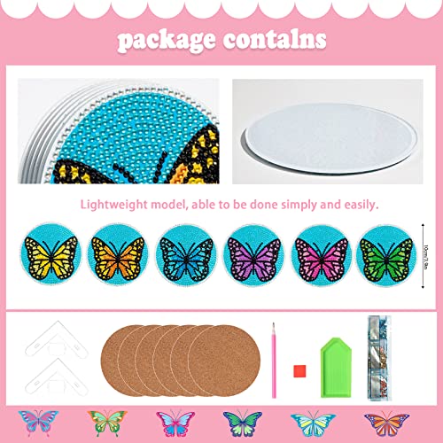 Diy 6pcs/set Butterfly Diamond Painting Coasters with Holder