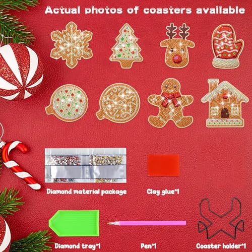 Diy 8pcs/set Christmas Diamond Painting Coasters with Holder