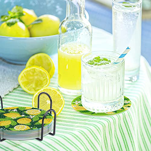 Diy 8pcs/set Summer Lemon Diamond Painting Coasters with Holder