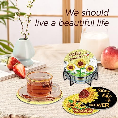Diy 8pcs/set Flower Diamond Painting Coasters with Holder