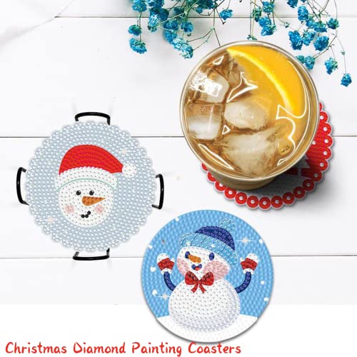 Diy 8pcs/set Christmas Diamond Painting Coasters with Holder