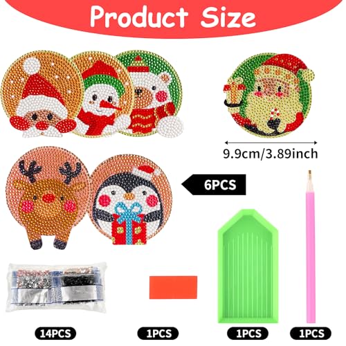 Diy 6pcs/set Christmas Diamond Painting Coasters with Holder