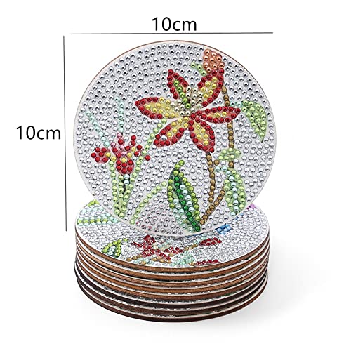 Diy 9pcs/set Flower Diamond Painting Coasters with Holder