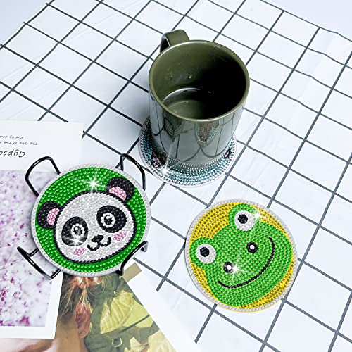 Diy 6pcs/set Animal Diamond Painting Coasters with Holder