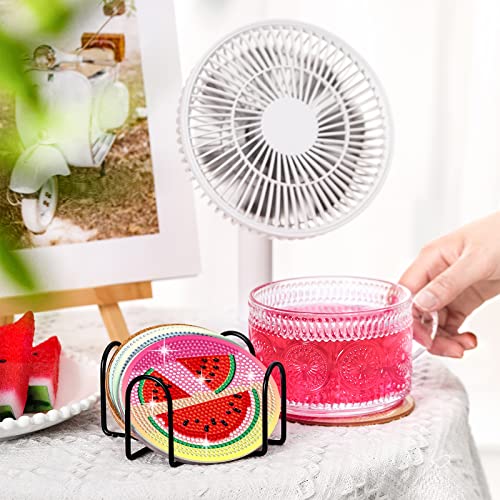 Diy 8pcs/set Summer Diamond Painting Coasters with Holder