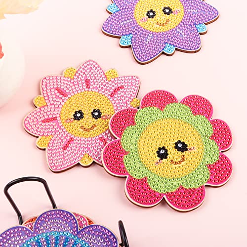 Diy 8pcs/set Flower Diamond Painting Coasters with Holder