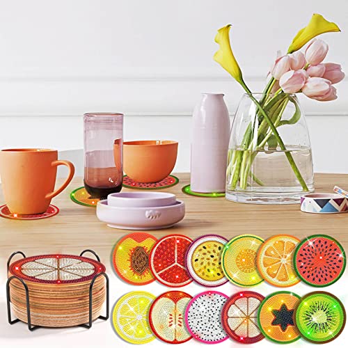 Diy 12pcs/set Diamond Painting Coasters with Holder