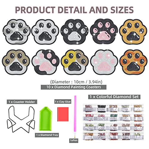 Diy 10pcs/set Dog Diamond Painting Coasters with Holder