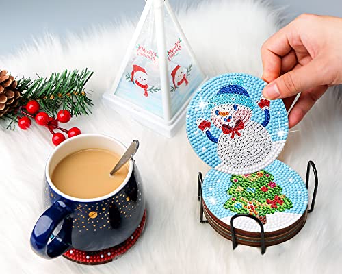 Diy 8pcs/set Christmas Diamond Painting Coasters with Holder