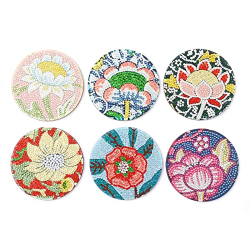 Diy 6pcs/set Flower Diamond Painting Coasters with Holder