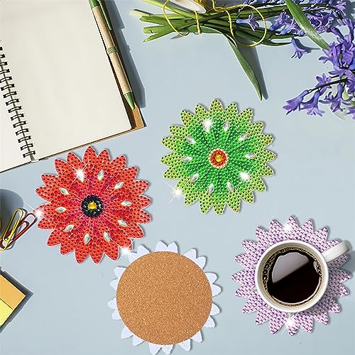 Diy 8pcs/set Flower Diamond Painting Coasters with Holder