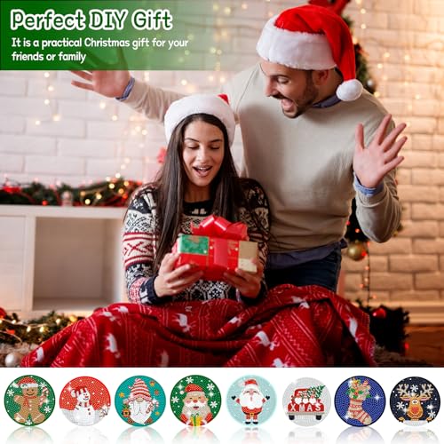 Diy 8pcs/set Christmas Diamond Painting Coasters with Holder