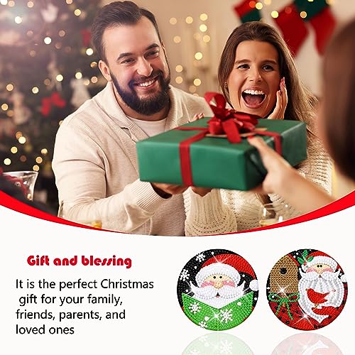 Diy 8pcs/set Christmas Diamond Painting Coasters with Holder
