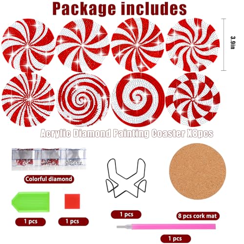 Diy 8pcs/set Christmas Diamond Painting Coasters with Holder