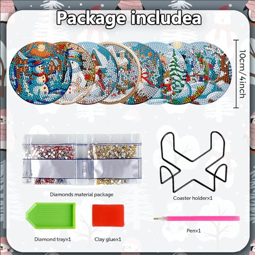 Diy 8pcs/set Christmas Diamond Painting Coasters with Holder