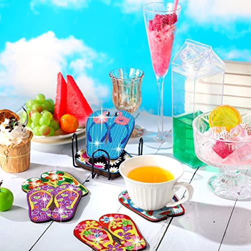Diy 8pcs/set Summer Diamond Painting Coasters with Holder