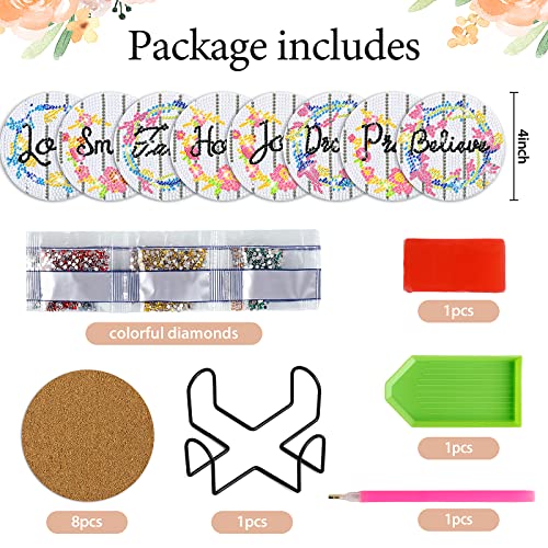 Diy 8pcs/set Diamond Painting Coasters with Holder