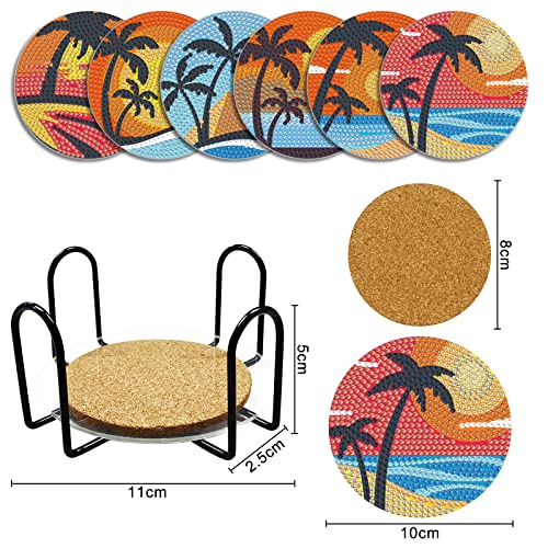 Diy 6pcs/set Tree Diamond Painting Coasters with Holder
