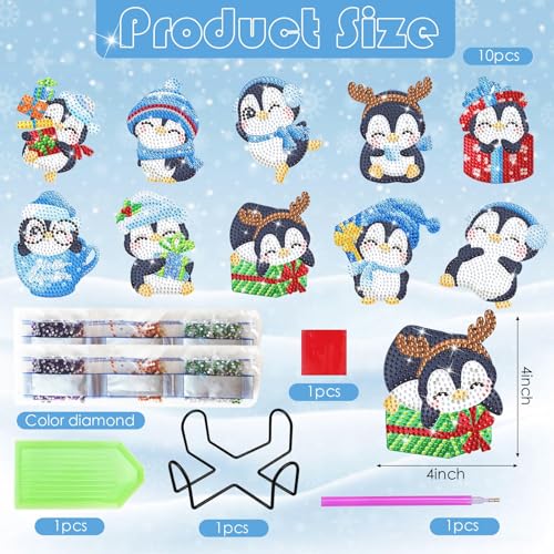 Diy 10pcs/set Penguin Diamond Painting Coasters with Holder