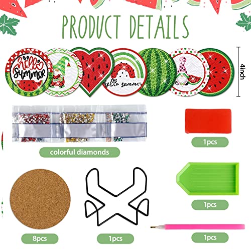 Diy 8pcs/set Summer Watermelon Diamond Painting Coasters with Holder