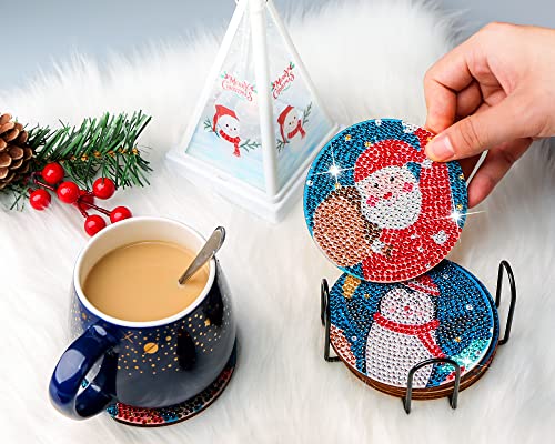 Diy 6pcs/set Christmas Diamond Painting Coasters with Holder